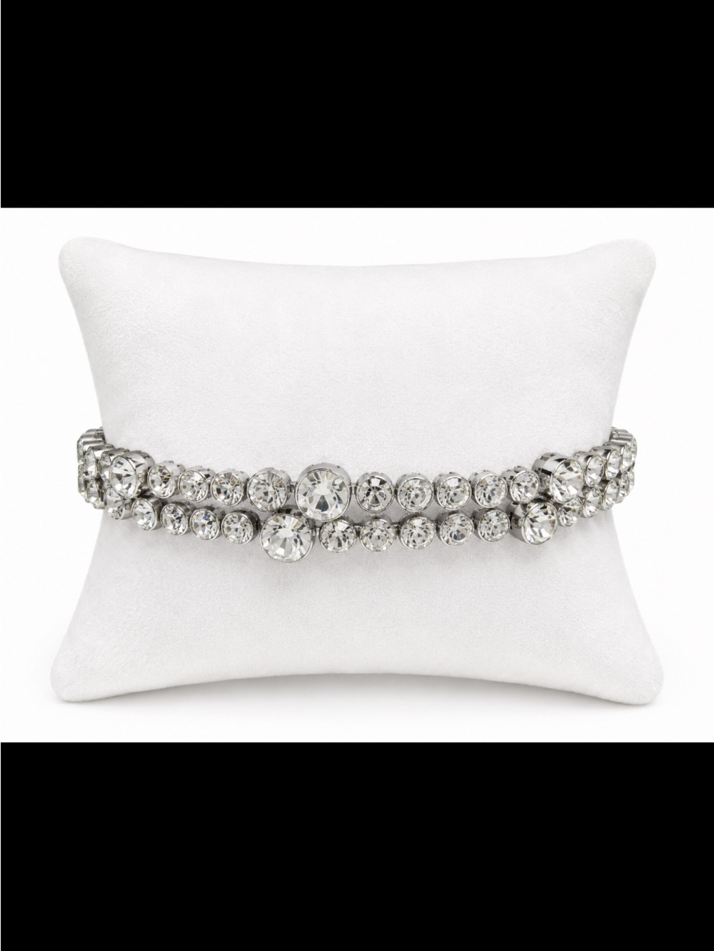 Silver-Tone Double Row Crystal Rhinestone Statement Bracelet